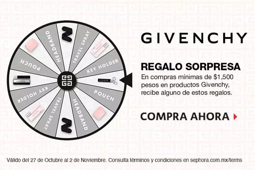 ¡Ruleta Givenchy! Descubre un regalo sorpresa en compras mayores a $1,500 MXN de la marca